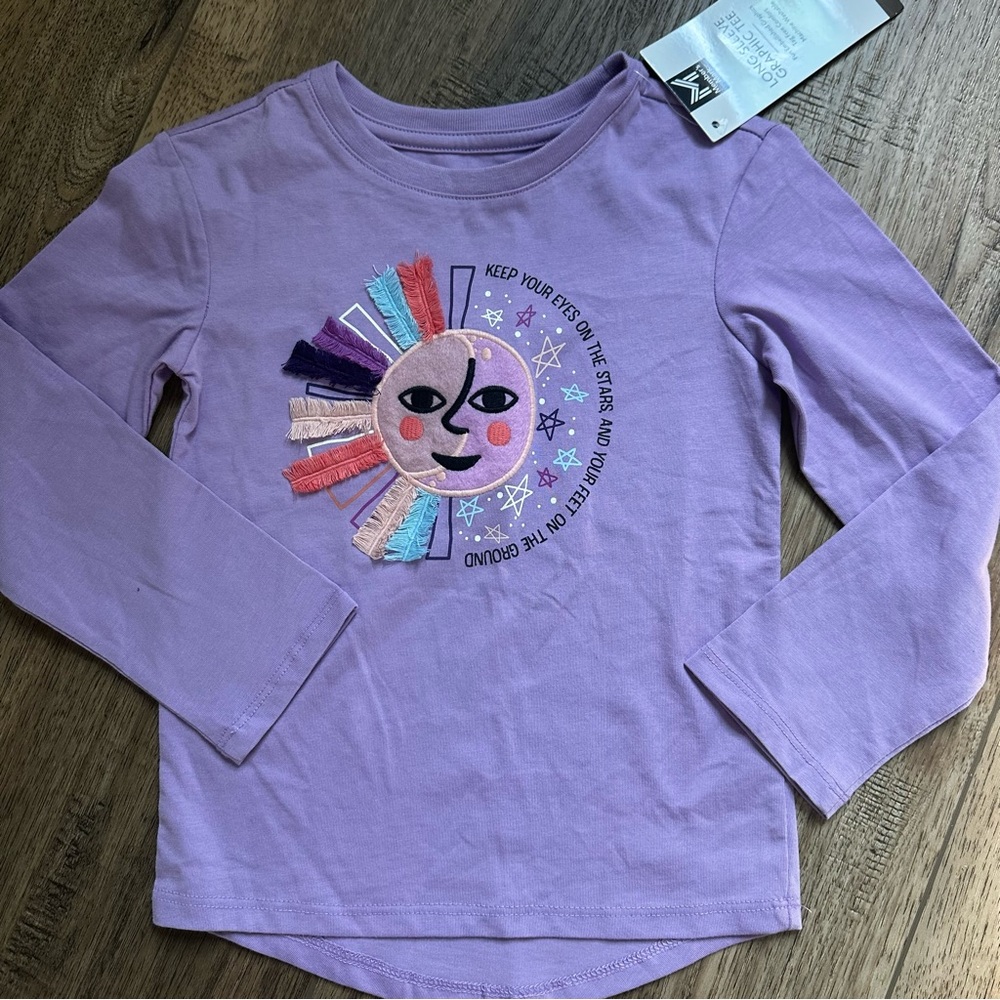 NWT!! Girl’s Member’ Mark Embellished Long Sleeve Shirt, Celestial, Size 3T